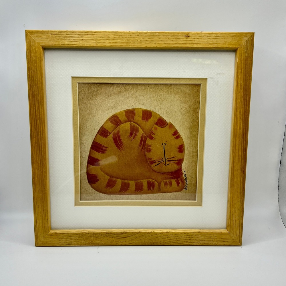 Fiddlestix Cat Print - Honey Oak Frame Striped Orange Tabby Cat 2000 Y2K Target